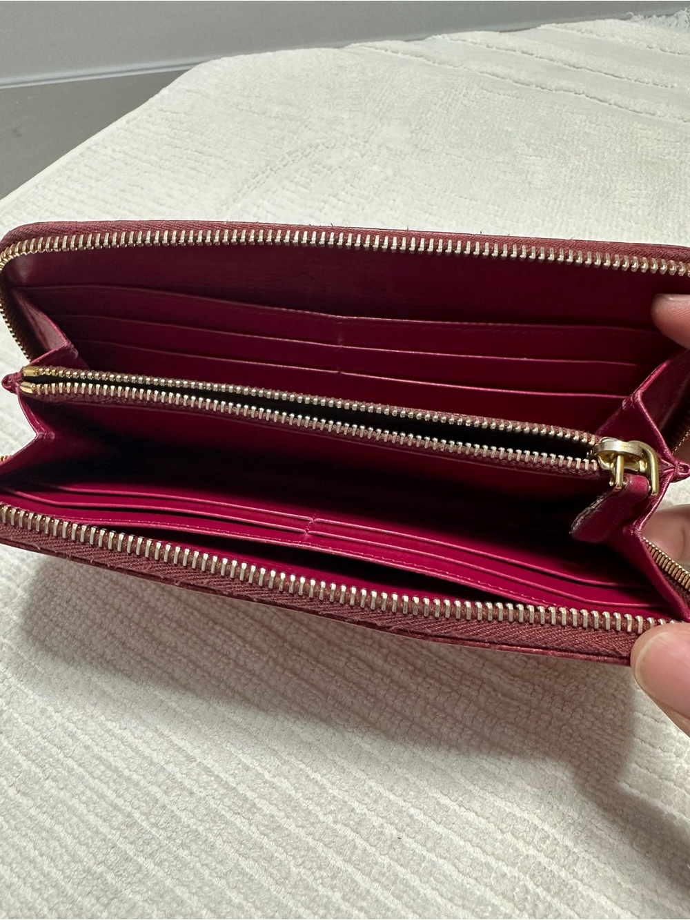 Miu Miu Zip-Around Wallet in Deep Wine Red with Gold Hardware